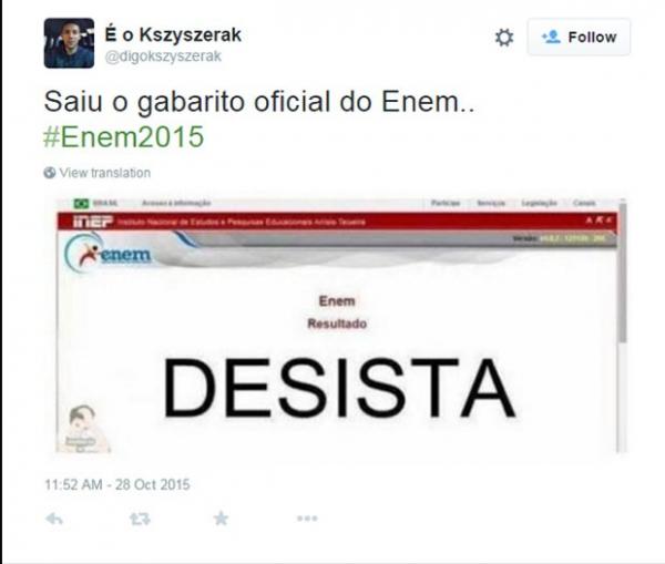 Espera pelo gabarito do Enem 2015 gera memes no Twitter. (Foto: Reprodução/Twitter)