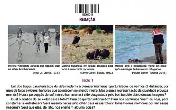 Trecho da prova de redação da Unesp 2016, que falou sobre a publicação de imagens trágicas (Foto: Reprodução/Vunesp)