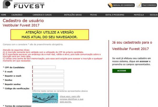 FUVEST ABRE INSCRIÇÕES DO VESTIBULAR 2017